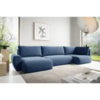 Fun-Möbel Zitmeubel met slaapbank, model GALAN, bekleding: stof Poso, kleur: blauw, met een chaise longue aan de linkerkant