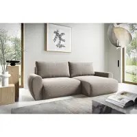 Fun-Möbel Eckbank met slaapfunctie, model GALAN, bekleding: stof Poso, kleur: beige, met ottomaan aan de rechterkant