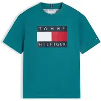 Tommy Hilfiger T-shirt - petrol Groen Jongens Katoen Ronde hals Logo - maat 152