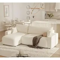 Fun-Möbel Hoekbank met slaapfunctie, model LUNA, bekleding: stof Baltimore, kleur: crème, met ottomane aan de linkerkant