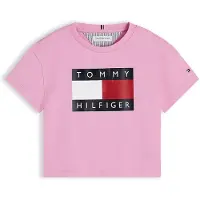 Tommy Hilfiger T-shirt - roze Meisjes Stretchkatoen Ronde hals Logo - maat 140