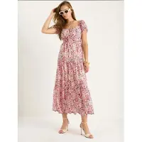 Bianco Midi-jurk met hartkraag en bloemenprint