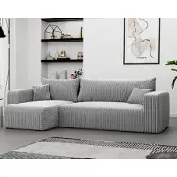 Fun-Möbel Eckbank met slaapfunctie, model LUNA, gestoffeerd met stof Poso, lichtgrijs, met een losse ottomaan aan de linkerkant