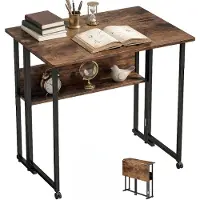 HOMCOM Schrijftafel-Spaanplaat, Metaal-80L x 58B x 75H cm-Rustiek Bruin