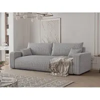 Fun-Möbel Driezitsbank met slaapfunctie, model LUNA, bekleed met stof Poso in een lichtgrijze kleur