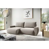 Fun-Möbel Eckbank met slaapfunctie, model GALAN, bekleding: stof Poso, kleur: beige, met ottomaan aan de linkerkant