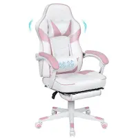 Puluomis - Gaming Stoel - 135° Verstelbare Rugleuning - Gaming Stoel met inklapbare Voetsteun - racerstijl - Geïntegreerde Armleuningen - Maximale Belastbaarheid 150kg - Roze