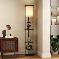 Fortuna vloerlamp met 3 planken, rond ontwerp, afstandsbediening, voetpedaal, verstelbare lichtkleur, geschikt voor de woonkamer, zwart