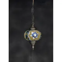 Halay Hanglamp MozaïekLamp Oosterse Lamp B 17cm L 53 cm Handgemaakt blauw goud zilver