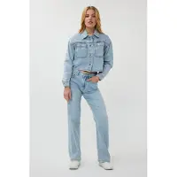 Esqualo Jacket Denim Short Oversized Blue Maat: 42 | Spijkerjassen Outlet | Dames | Blauw