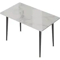 In And OutdoorMatch Luxueuze marmeren eettafel – geschikt voor 4-6 personen – tafelblad van gesinterd steen – metalen poten – modern design voor keuken en restaurant – eettafel – wit