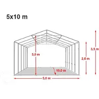 TOOLPORT Partytent 5x10 m - 2,6m doorloop, PVC 1400, met Grondframe, wit