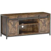 MODFU - TV-Meubel - Schuifdeuren En Kabeldoorvoer - Industriële Stijl - Woonkamer - Multiplex En Staal - Bruin - 120 X 40 X 54 Cm