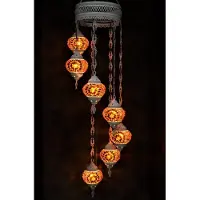 Halay Hanglamp multicolour pastel bruin glas mozaïek Oosterse lamp kroonluchter Crèmewit 7 bollen