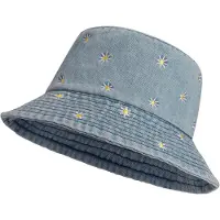 JeiibrZui Dames Zomer Opvouwbaar Unisex Zonnehoed - Katoen Denim Strand Anglerhoed Geborduurd Bucket Hat - Verstelbaar 55-58 Cm - Meerdere Kleuren En Patronen Voor Outdoor Reizen Festival