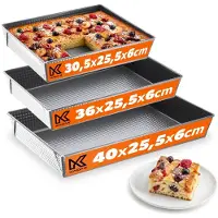 Kadax Rechthoekige bakvorm, bakplaat in 3 maten, hoge plaatranden voor cake, toastbrood, cheesecake, brownie, onderhoudsvriendelijke bakvorm, warmteverdeling (zilver, set van 3)