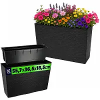 Kadax Bloembak van kunststof, 18,5 x 55,7 cm, 5 kleuren, bloempot met irrigatiebanden, balkonbak met inzetstuk, plantenbak voor buiten, bloembak (rechthoekig, ruitpatroon, zwart)