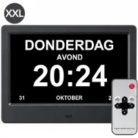 Brixy Dementieklok XXL - 24 Alarmfuncties - Incl. Afstandsbediening - Automatische Dimfunctie - Kalenderklok - Zwart