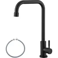 CECIPA MAX Luxe Keukenkraan Mat Zwart - Enkele Koudwaterkraan - Modern 7-Design - 360° Draaibaar - RVS