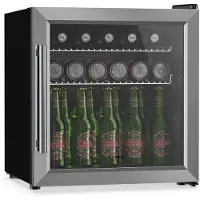 Klarstein drankkoelkast met glazen deur - 47 liter mini-drankkoelkast, ledverlichting, dubbel glas, verstelbare planken, 3-10 °C, onderbouw, stil