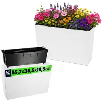 Kadax Bloembak van kunststof, 18,5 x 55,7 cm, 5 kleuren, bloempot met irrigatiebanden, balkonbak met inzetstuk, plantenbak voor buiten, bloembak (rechthoekig, ruitpatroon, wit)