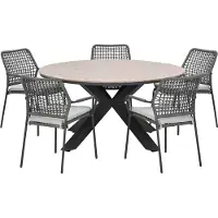 Garden Impressions Natas tuinset grijs 6-delig - Tulli tuintafel light teak look Ø148 cm