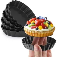JeiibrZui 10 cm Tartevormen met Uitneembare Bodem - 6 Stuks - Antihaft Koolstofstaal voor Quiche en Gebak