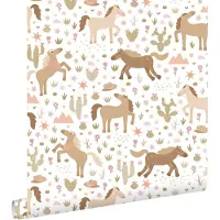ESTAhome behang paarden bruin, groen en roze - 50 x 900 cm - 132193