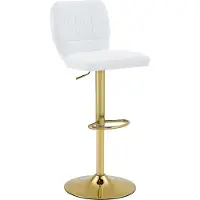 Merax Barkrukken Set van 2 - Verstelbare Barkrukken met Rugleuning en Voetsteun - 360° Draaibare Barstoelen van Kunstleer - Wit/Goud Luxe Design