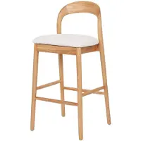 Merax Houten Barkruk Lilah - Scandinavische Barkruk met Rugleuning - Massief Essenhout en Gestoffeerde Zitting - Natuurkleur/Wit