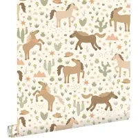 ESTAhome behang paarden beige, bruin en groen - 50 x 900 cm - 132192