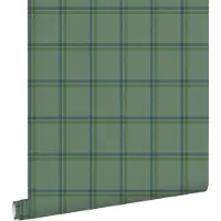 ESTAhome behang ruiten donkergroen en blauw - 50 x 900 cm - 132163
