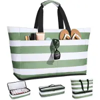 JeiibrZui Familie Serie Strandtasche XXL - 50x20x49cm - 54L Capaciteit Met Koelvak & Nat Droog Scheiding - Blauw Gestreept
