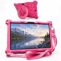 AngelTech Kindertablet XL – 3+4GB RAM - 32+64GB – Android 14 - 100%Kidsproof – Extra Groot – Vanaf 3 Jaar - Ook Voor Volwassen Gebruik - 10 Inch - Ouderlijk Toezicht – Fidgy Beschermhoes – Roze