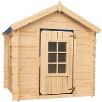 Timbela M570M-1 Houten speelhuisje voor kinderen - Speelhuis voor buiten - 111x113xH121 cm / 0,9 m2 - Tuinspeelhuis - Zomerhuisje voor kinderen (De kleur van het dak is blauw)