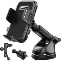SecuFirst Telefoonhouders auto - 3-in-1 - Telefoonhouder auto zuignap - Telefoonhouder auto ventilatie - met 3M kleef materiaal – Stevige klem – Voorruit of Dashboard - Mobiel houder auto