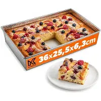 Kadax Rechthoekige bakvorm, bakplaat in 3 maten, hoge plaatranden voor cake, toastbrood, cheesecake, brownie, onderhoudsvriendelijke bakvorm, warmteverdeling (36 x 25,5 cm, zilver)