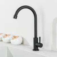 CECIPA MAX Koudwaterkraan Keuken - Hoge Ronde Uitloop - Mat Zwart - 360° Draaibaar - RVS 304