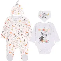 Disney Grijs-witte set: rompertje, body, slabbetje, muts Bugs Bunny OEKO-TEX 0-1 m 50 cm