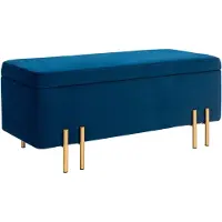HOMCOM -Sitzbank mit Stauraum-Samt, Holz-100B x 40T x 42H cm-Blau