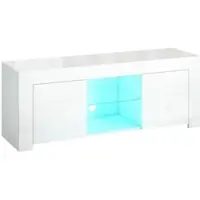 MODFU - Tv-Meubel - Led-Verlichting En Kabeldoorvoer - Modern - Voor Woonkamer - Glas - Wit - 120 X 34 X 45 Cm