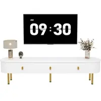 STILVORA TV meubel - TV-Kast Met Laden En Elegante Gouden Accenten - Gebogen Hoeken - Voor Woonkamer - 174 x 35 x 41 cm - MDF - Wit