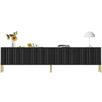 STILVORA Tv Meubel - 4 Deuren En 8 Legplanken Met Grote Opbergruimte - Geribbelde Fronten Voor Woonkamer - MDF Spaanplaat - 190x38x48 Cm - Zwart