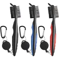 Markenlos Set voor het reinigen van golfclubs, 3-delig, met karabijnhaak, zwart/blauw/rood