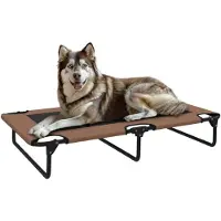 PawHut Erhöhtes Hundebett klappbar Haustierbett, Outdoor Hundeliege mit Netzdesign, Atmungsaktiv, für große Hunde Braun Oxford 107 x 61 x 20 cm