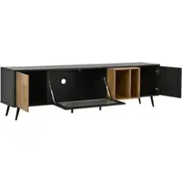 STILVORA TV-Meubel - TV-Kast Met Klapbaar Glasdeurtje En 3 Deuren, Opbergruimte En Kabeldoorvoer Voor 90 Inch TV - MDF - 200x40x55.5 cm - Grijs+Bruin