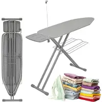 KINGHOFF - Strijkplank - Grote Opvouwbare Strijkplank - Heat Reflect Technologie - Verstelbare Hoogte - Strijkplank met Strijkijzerhouder & Wasrek - Antislip Voeten - 122 x 38 cm - Grijs