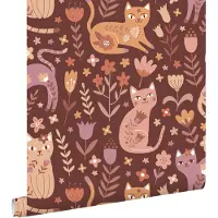 ESTAhome behang katjes donker paars en donker rood - 50 x 900 cm - 132182