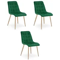 Leobert Set van 3 eetkamerstoelen SPLIT - Groen fluweel - Eikenlook poten - Modern design
