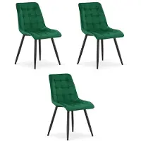 OSKAR Set van 3 eetkamerstoelen SPLIT - Groen fluweel - Zwarte metalen poten - Modern design